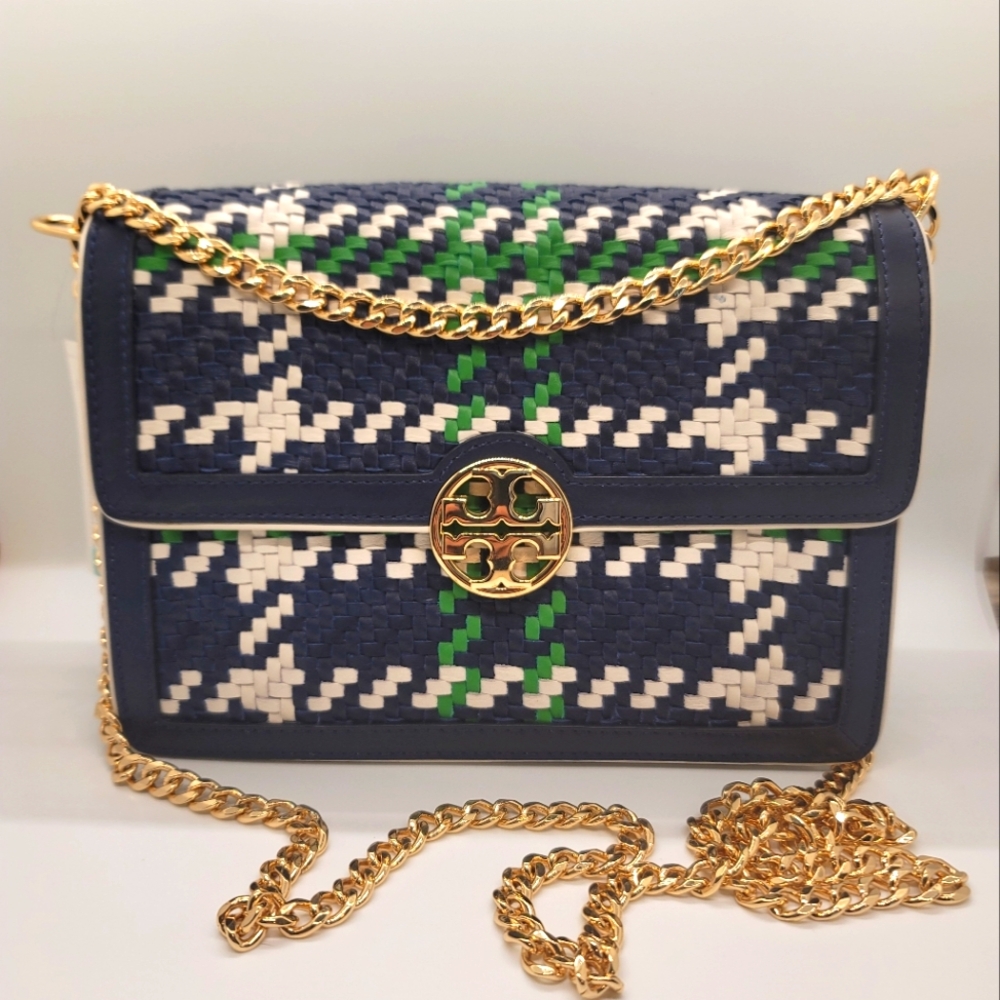 New Tory Burch SPRING COLLECTION 2017  DUET WOVEN LEATHER CONVERTIBLE XBODY